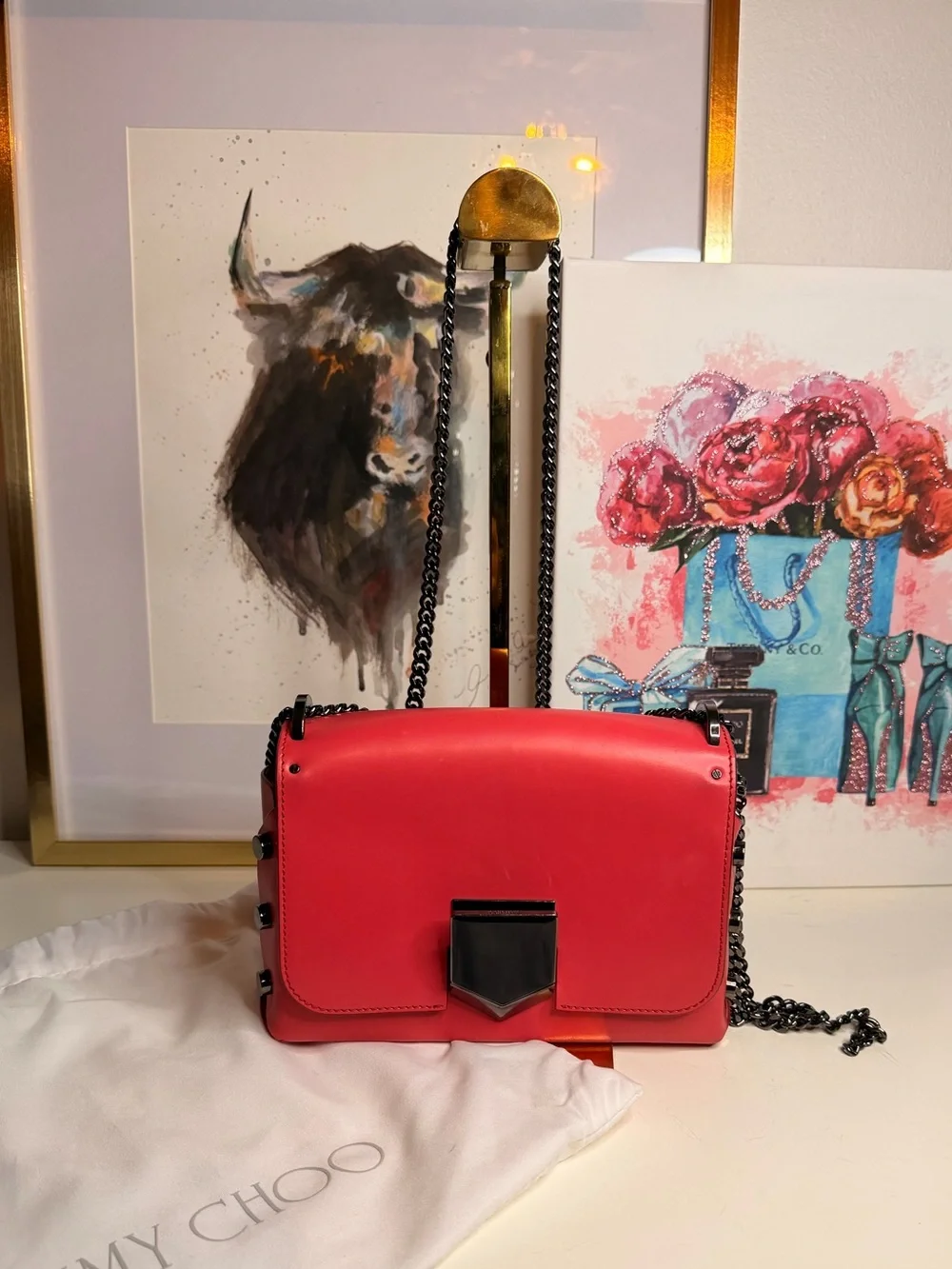 Authentic Jimmy Choo Hot Pink Leather Chain Strap Crossbody